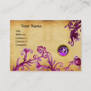 MAGIC BERRIES MONOGRAM, ruby red lila parchment Visitkort