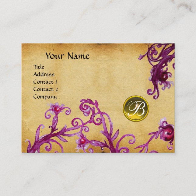 MAGIC BERRIES MONOGRAM, toaz gult parchment Visitkort (Framsida)
