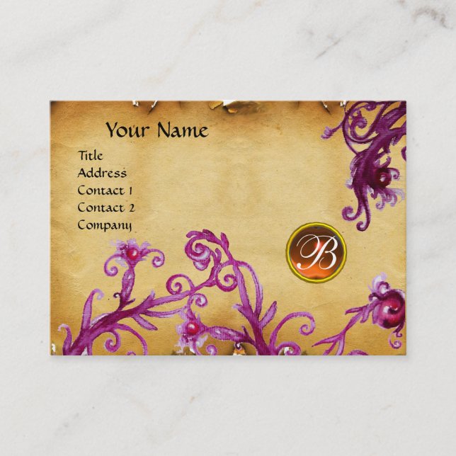 MAGIC BERRIES MONOGRAM,topaz orange parchment Visitkort (Framsida)