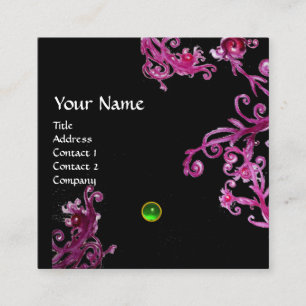 MAGIC BERRIES ROSA LILA BLACK BLOMMIGT MONOGRAM FYRKANTIGT VISITKORT