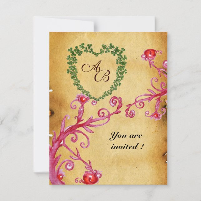 MAGIC BERRIES SHAMROCK HEART MONOGRAM PARchMENT Inbjudningar (Framsida)