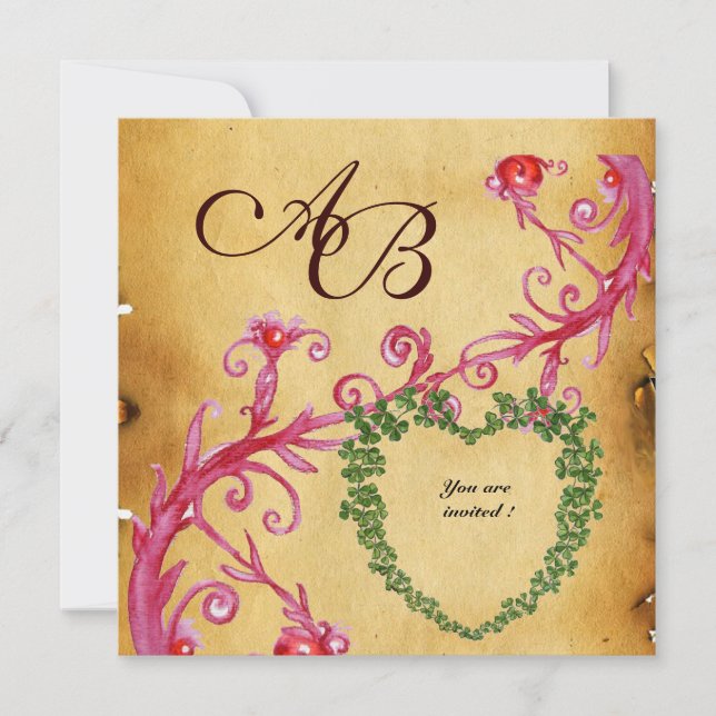 MAGIC BERRIES SHAMROCK HEART MONOGRAM PARchMENT Inbjudningar (Framsida)