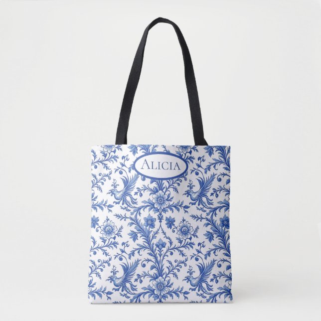 Magic Birds Blue Toile Tygkasse (Framsida)