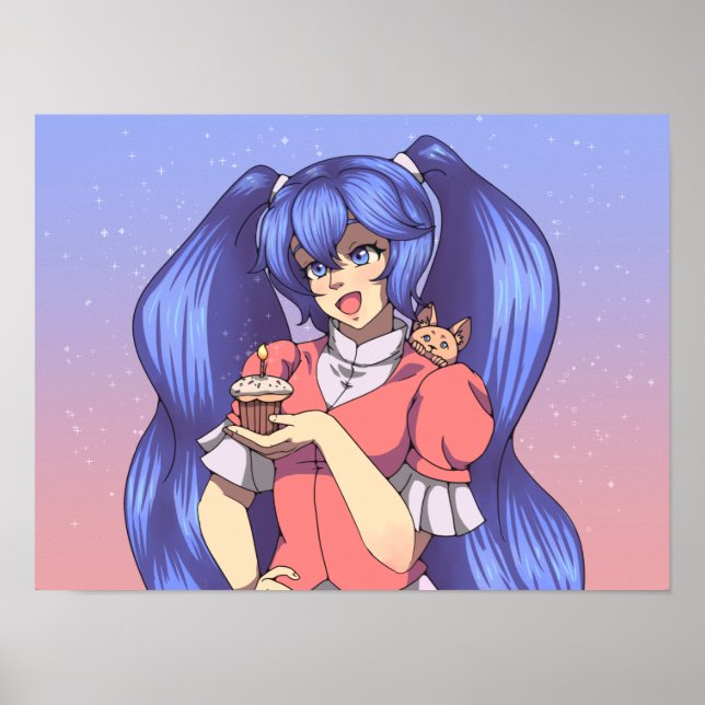 Magic Birthday Anime Girl Poster (Framsidan)
