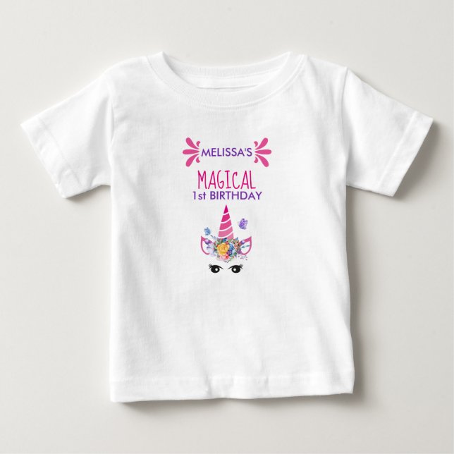 Magic Birthday Cute Rosa Unicorn T Shirt (Framsida)