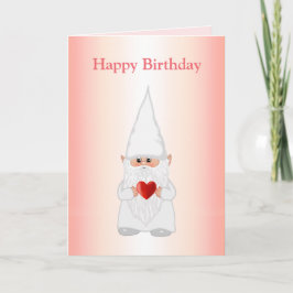 Magic Birthday Gnome med hjärta på Rosa Kort