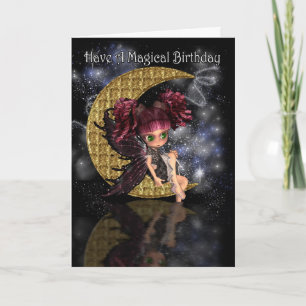 Magic Birthday, söt lilla måne-älva med månlak Kort