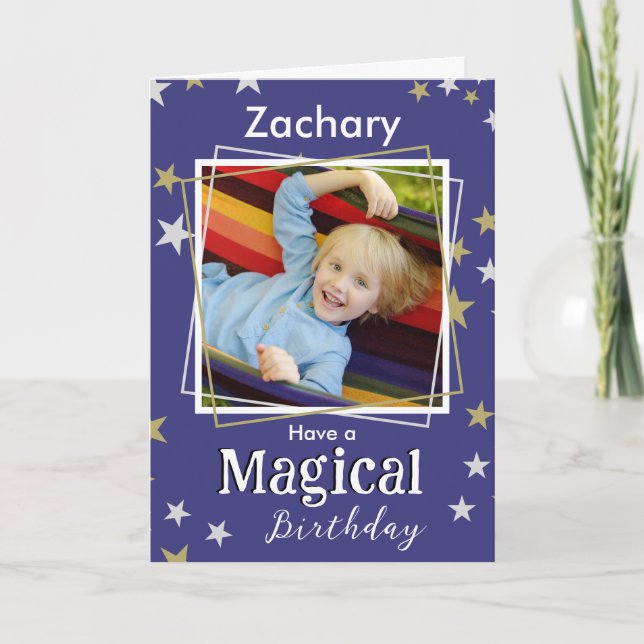 Magic Birthday Stars Photo Namn Kids Boy Girl Kort (Framsida)
