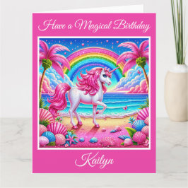 Magic Birthday Unicorn med Glittery Rainbow Kort