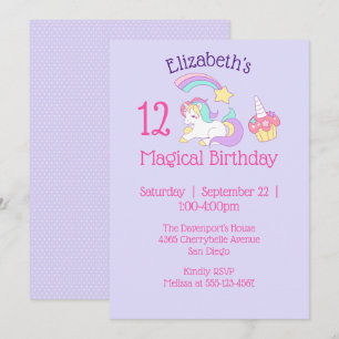 Magic Birthday Unicorn och Cupcoa Party Inbjudningar