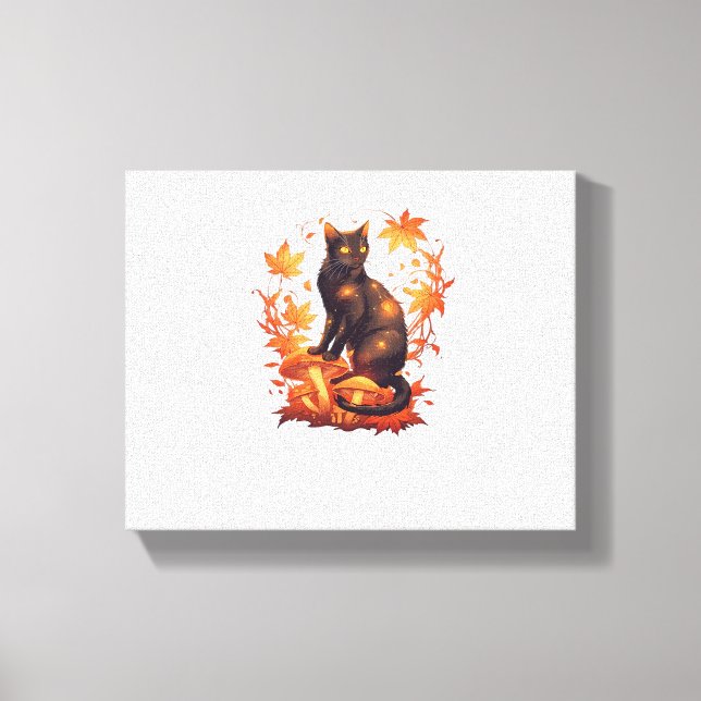 Magic Black Cat i höstskogen - kelestial Fal Canvastryck (Framsida)