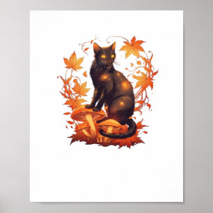 Magic Black Cat i höstskogen - kelestial Fal Poster