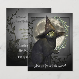 Magic Black Cat Small Halloween-inbjudan Inbjudningar
