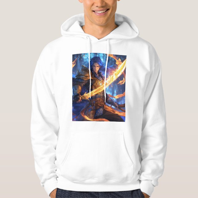 "Magic Blade of Blue Flames T-Shirt Design" Hoodie (Framsida)