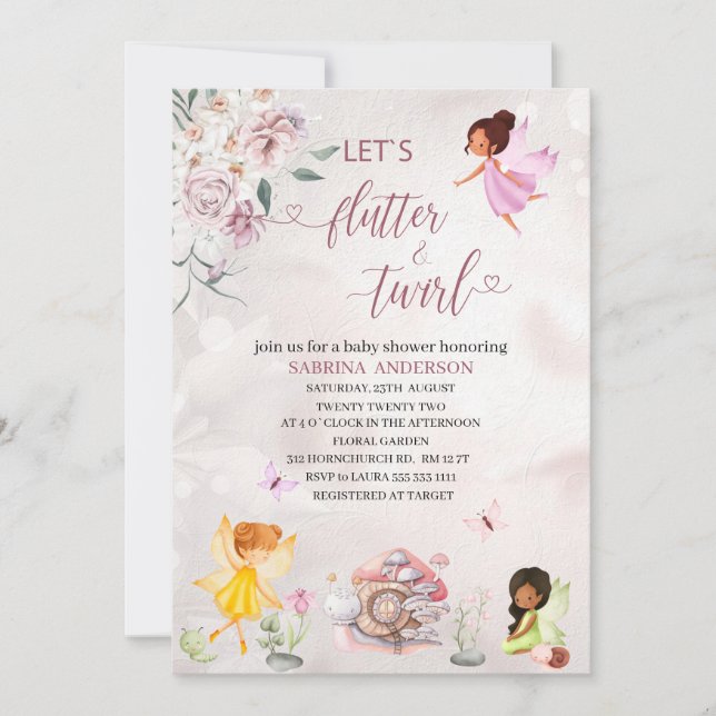 Magic Blommigt Fairy Princess Baby dusch Invita Inbjudningar (Framsida)