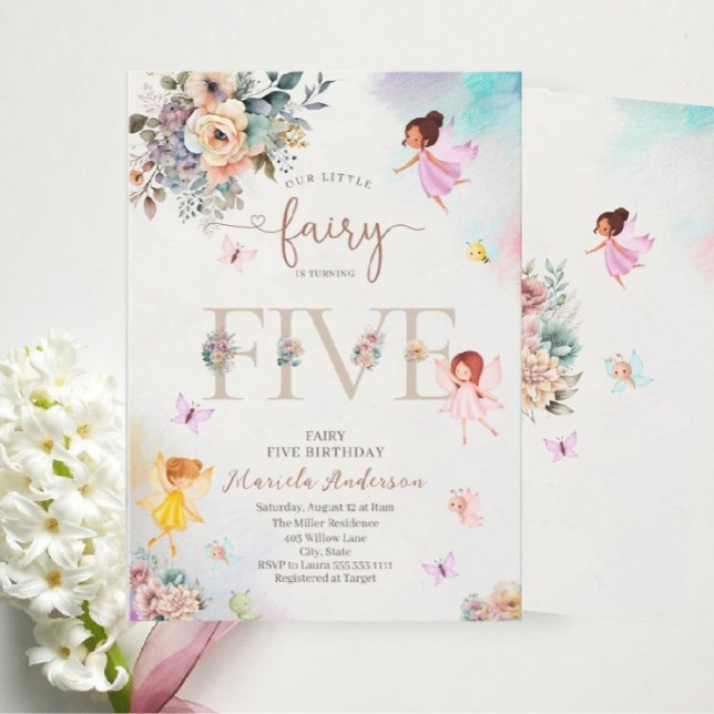 Magic Blommigt Fairy Princess vänder fem våningar Inbjudningar (Skapare uppladdad)