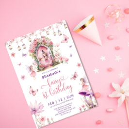 Magic Blommigt Garden Fairy 1st Birthday Party Inbjudningar