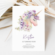 Magic Blommigt Unicorn Birthday-inbjudan