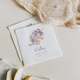 Magic Blommigt Unicorn Birthday Napkins Pappersservett