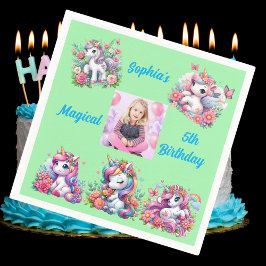 Magic Blommigt Unicorn Photo Barns födelsedag Part Pappersservett