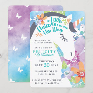Magic Blommigt Unicorn Pojke Shower-inbjudan Inbjudningar