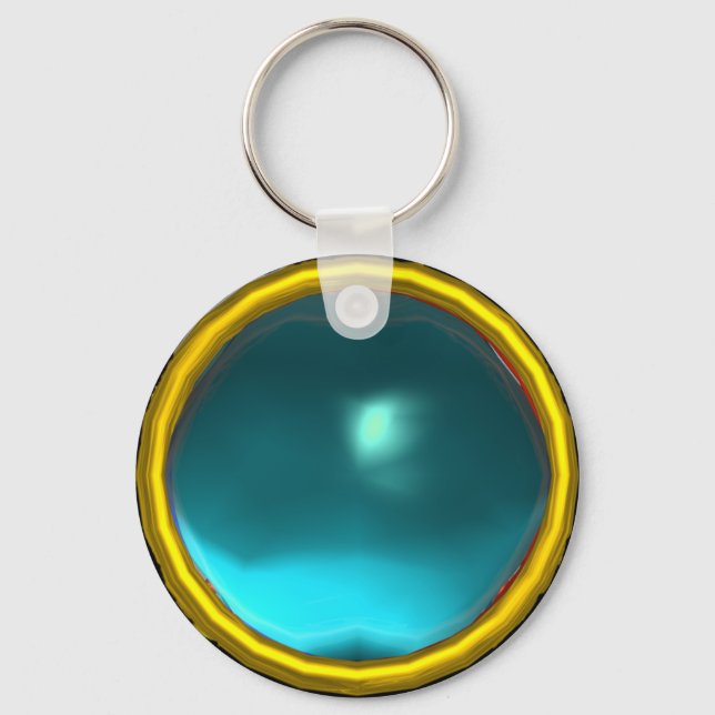 MAGIC BLUE AQUAMARINE GEM STONE NYCKELRING (Framsida)