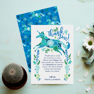 Magic Blue Blommigt Unicorn Pojke Shower Tack Kort