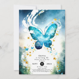 Magic Blue Butterfly Birthday Inbjudningar