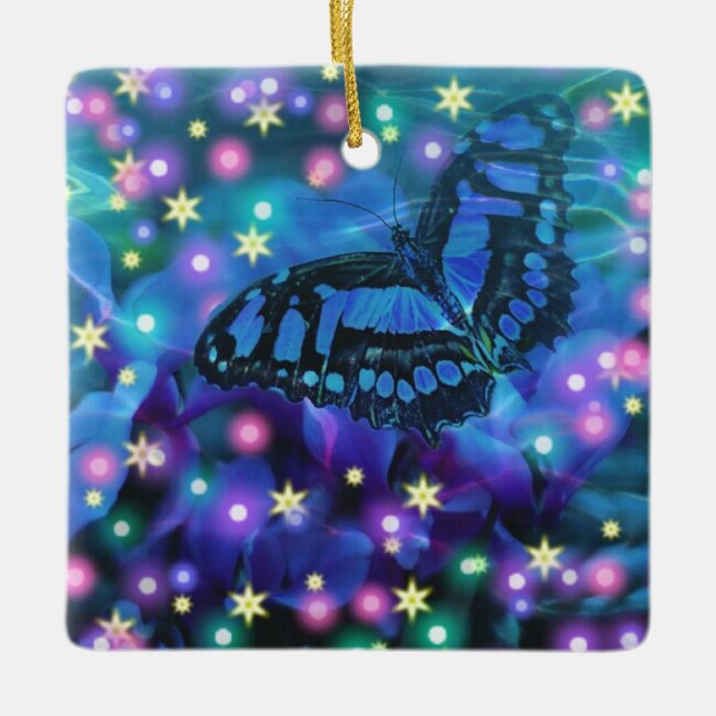 Magic Blue Butterfly Julgransprydnad Keramik (Framsida)