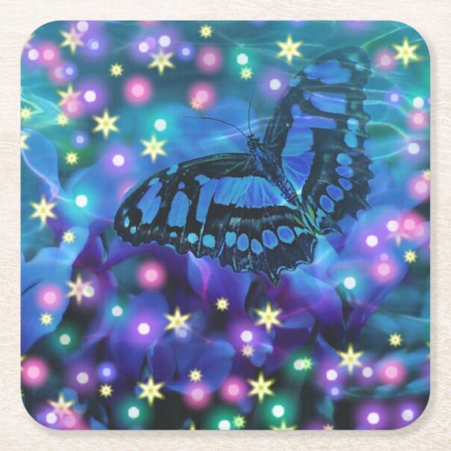 Magic Blue Butterfly Underlägg Papper Kvadrat (Framsidan)