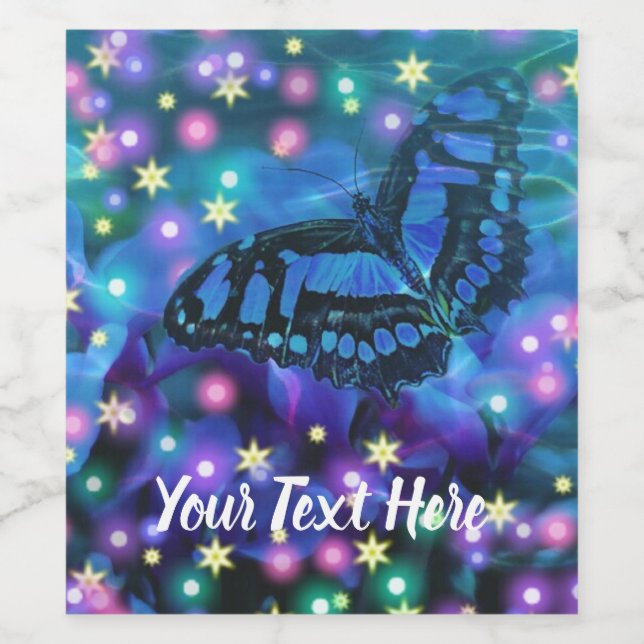 Magic Blue Butterfly Vinflaska Etikett (Singel etikett)