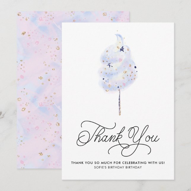 Magic Blue Cotton Candy och Glitter Tack Inbjudningar (Fram/baksida)