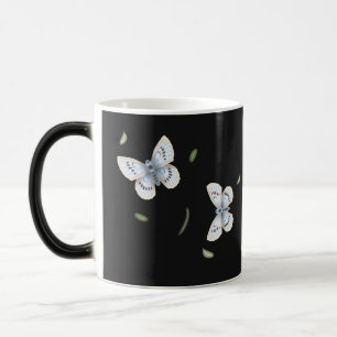 Magic Blue & Cream Butterflies in Flight Black Magisk Mugg