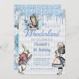 Magic Blue Ice Alice i Wonderland Party Inbjudningar
