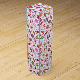 Magic Blue Kitsch Watercolor Ditsy-jul Presentask För Vinflaska