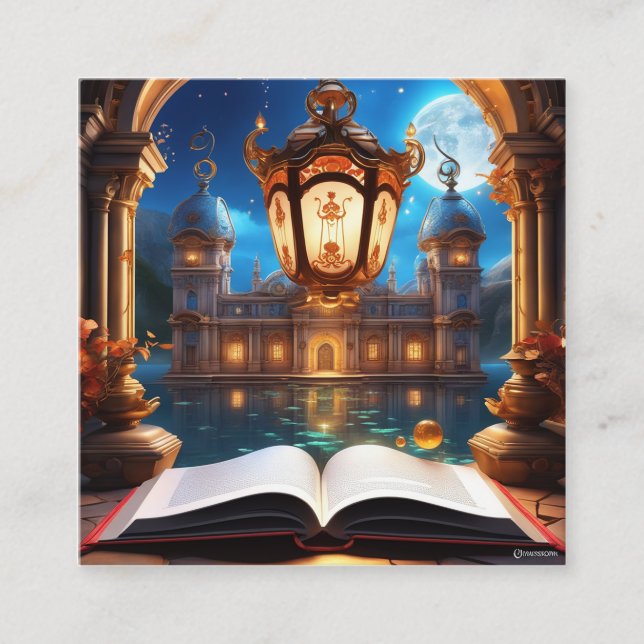 Magic Bok i en mysterisk utopisk värld Fyrkantigt Visitkort (Framsida)