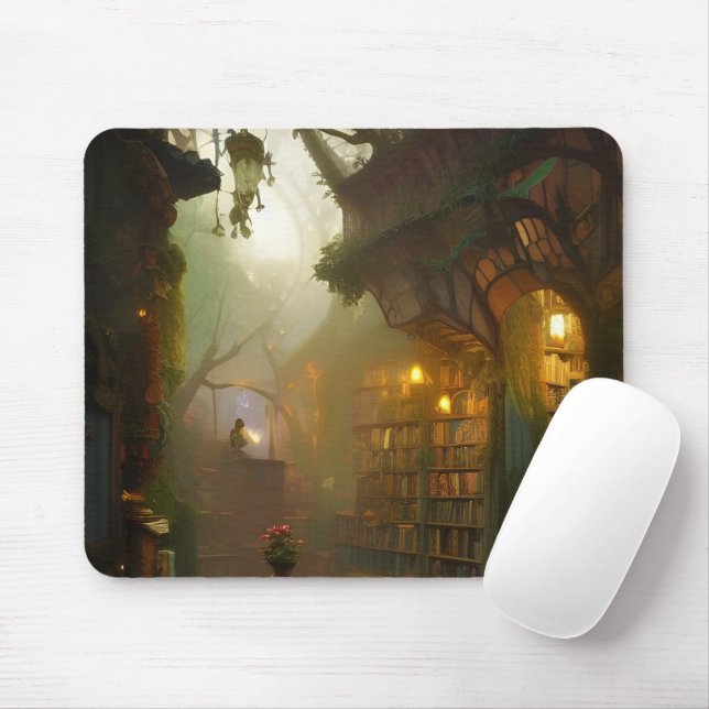 Magic Bookstore Fantasy Art Musmatta (Med mus)