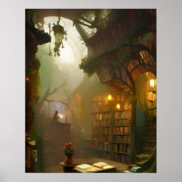 Magic Bookstore Fantasy Art Poster