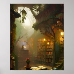 Magic Bookstore Fantasy Art Poster