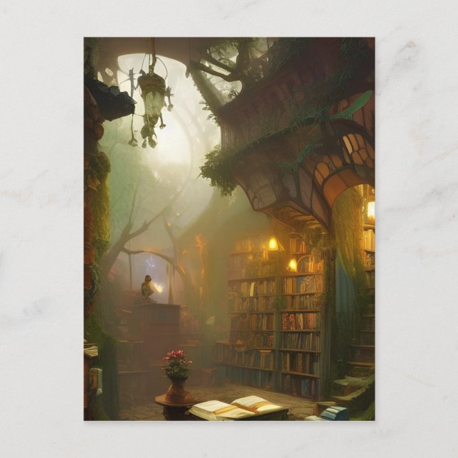 Magic Bookstore Fantasy Art Vykort (Framsida)