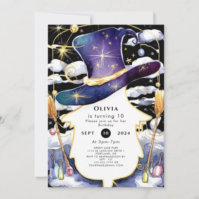 Magic Broom Roligt Wizard Birthday Inbjudningar (Framsida)