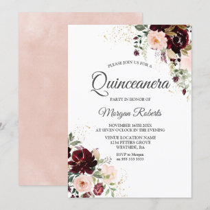 Magic Burgundy Red Vin Blommigt Quinceanera Inbjudningar