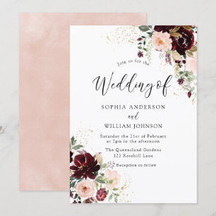 Magic Burgundy  Red Vin Flowers Bröllop Inbjudningar