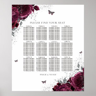 Magic Burgundy Ro Bröllop-sätesdiagram Poster