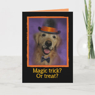 Magic Bus eller godis? Golden Retriever Halloween Kort