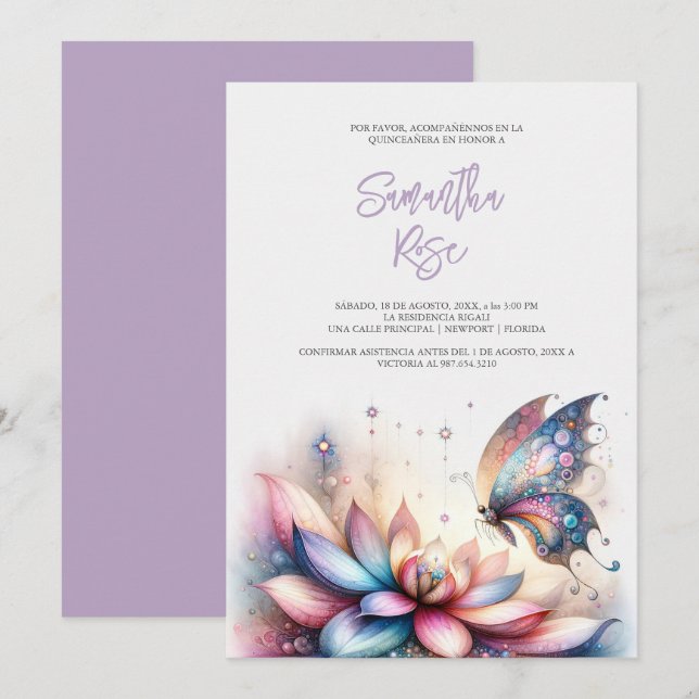 Magic Butterfly Lila Quinceanera (Fram/baksida)