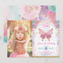 Magic Butterfly Rosa Lila Guld Fairy Birthday