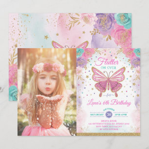 Magic Butterfly Rosa Lila Guld Fairy Birthday Inbjudningar