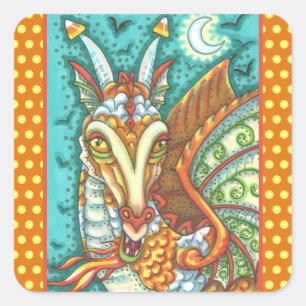 MAGIC CANDY CORN DRAGON, HALLOWEEN FANTASY FYRKANTIGT KLISTERMÄRKE