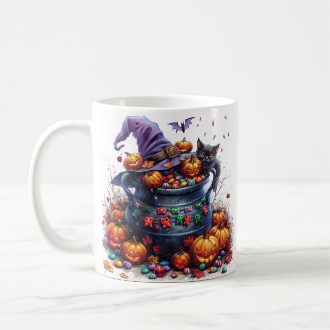 Magic Candy-Filled Cauldron Halloween Kaffemugg (Vänster)